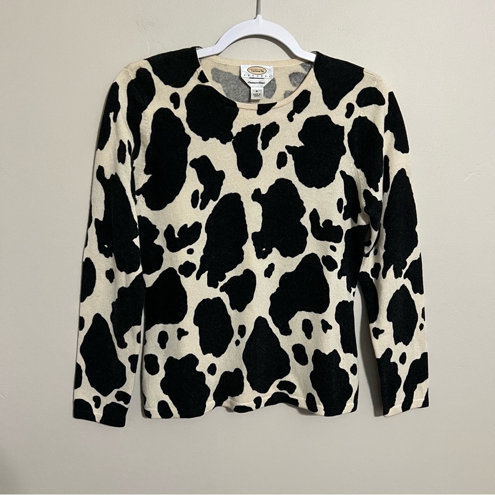 Vintage Talbots Cashmere and Silk Cow Print Sweater size small petite